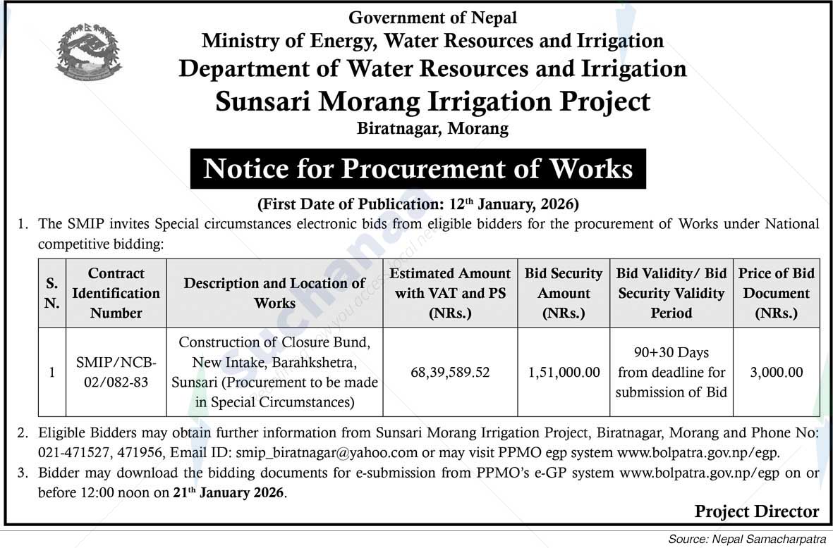 Sunsari Morang Irrigation Project, Biratnagar, Morang