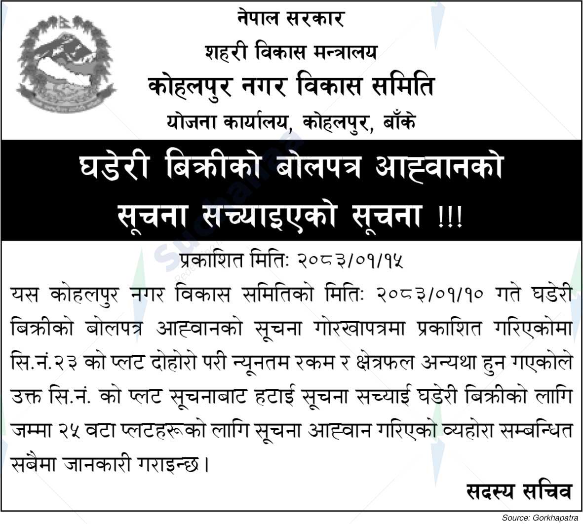 Kohalpur Nagar Development Committee,  Banke