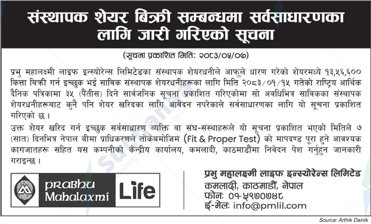 Prabhu Mahalaxmi Life Insurance Limited