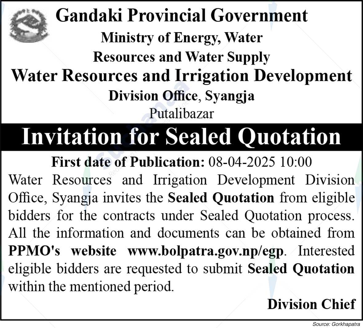 Water Resource and Irrigation Development Division Office, Syangja