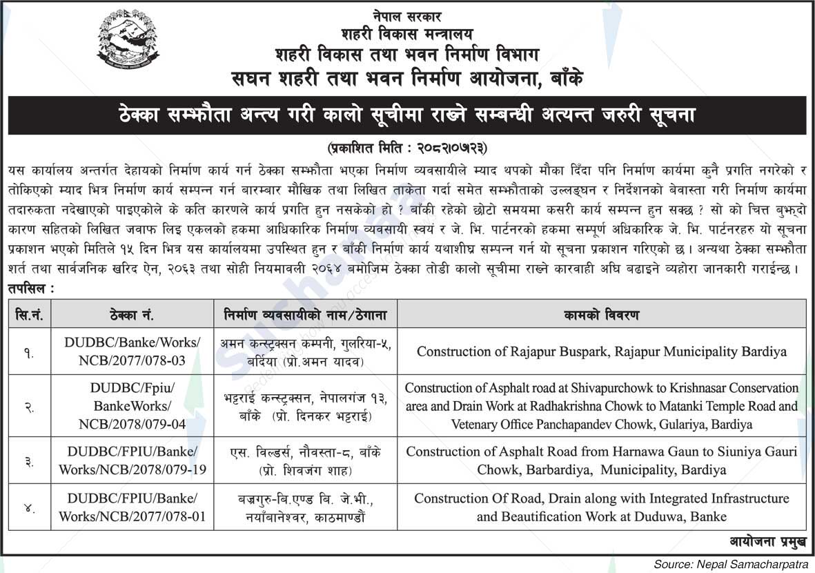 Project Office of Urban and Building Construction Project, Banke