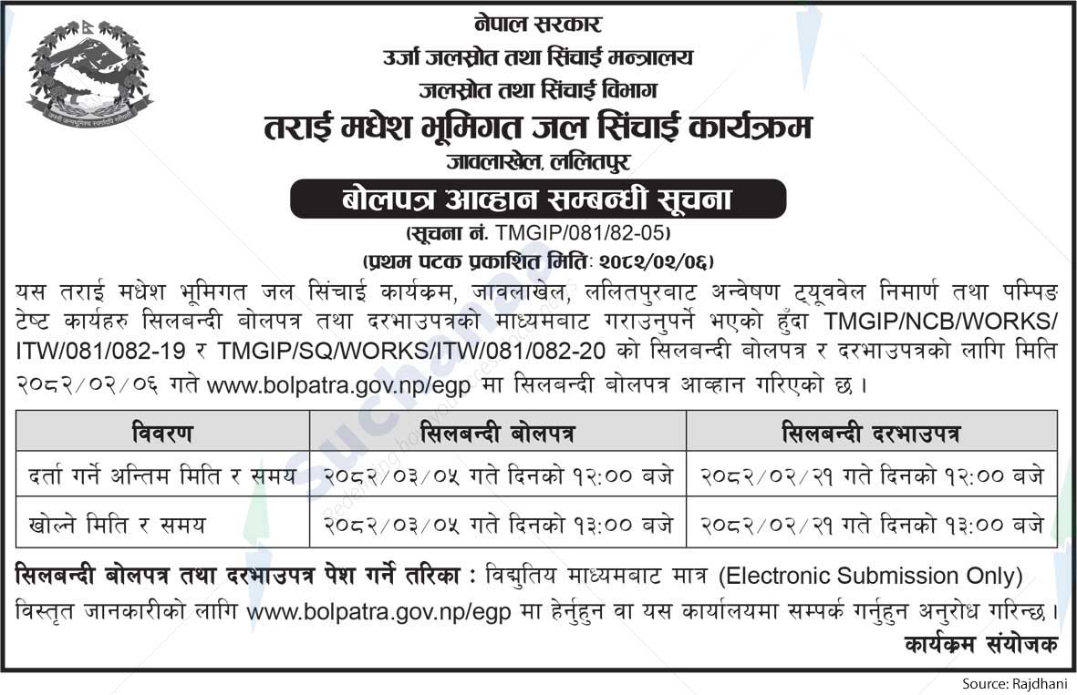 Terai Madhesh Ground Water Irrigation Programme, Jawalakhel