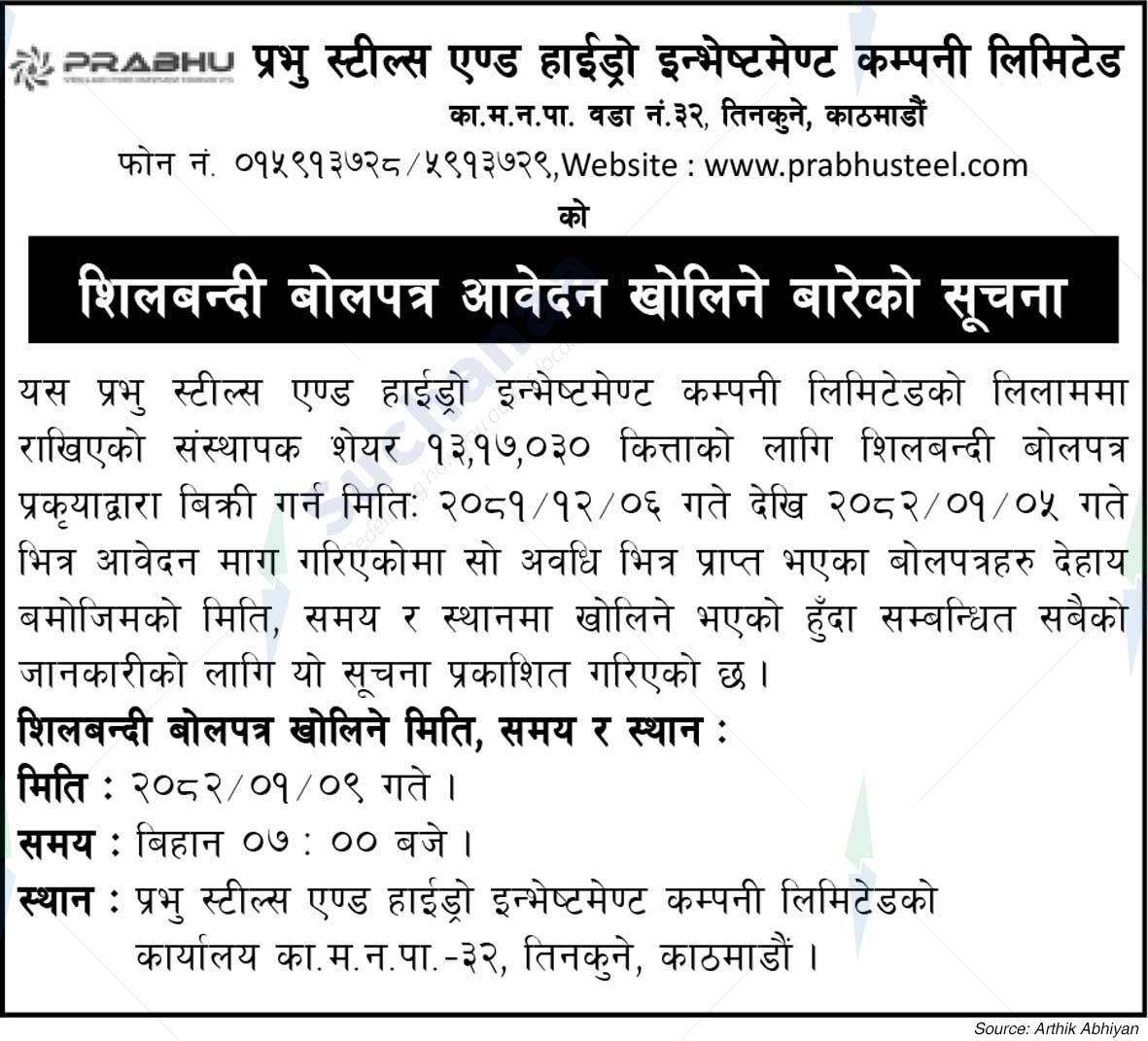 Prabhu Steels and Hydro Investment Company Limited