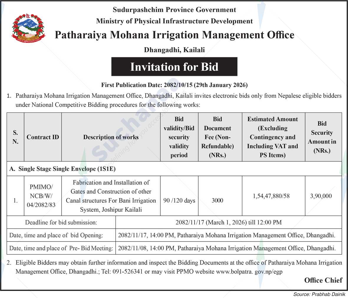 Patharaiya Mohana Irrigation Management Office, Kailali