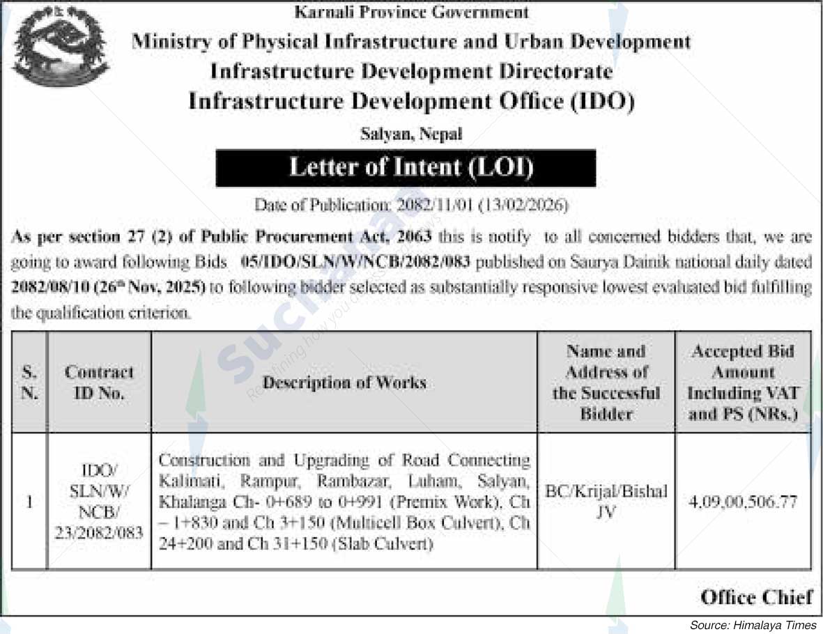 Infrastructure Development Office (IDO), Salyan