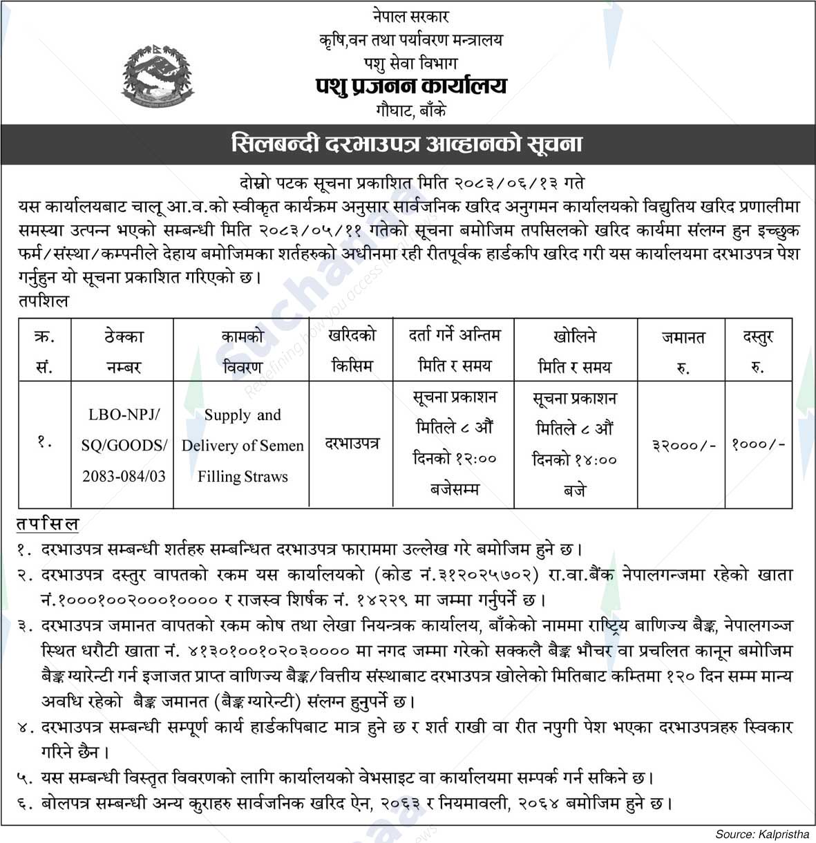 National Animal Breeding, Banke