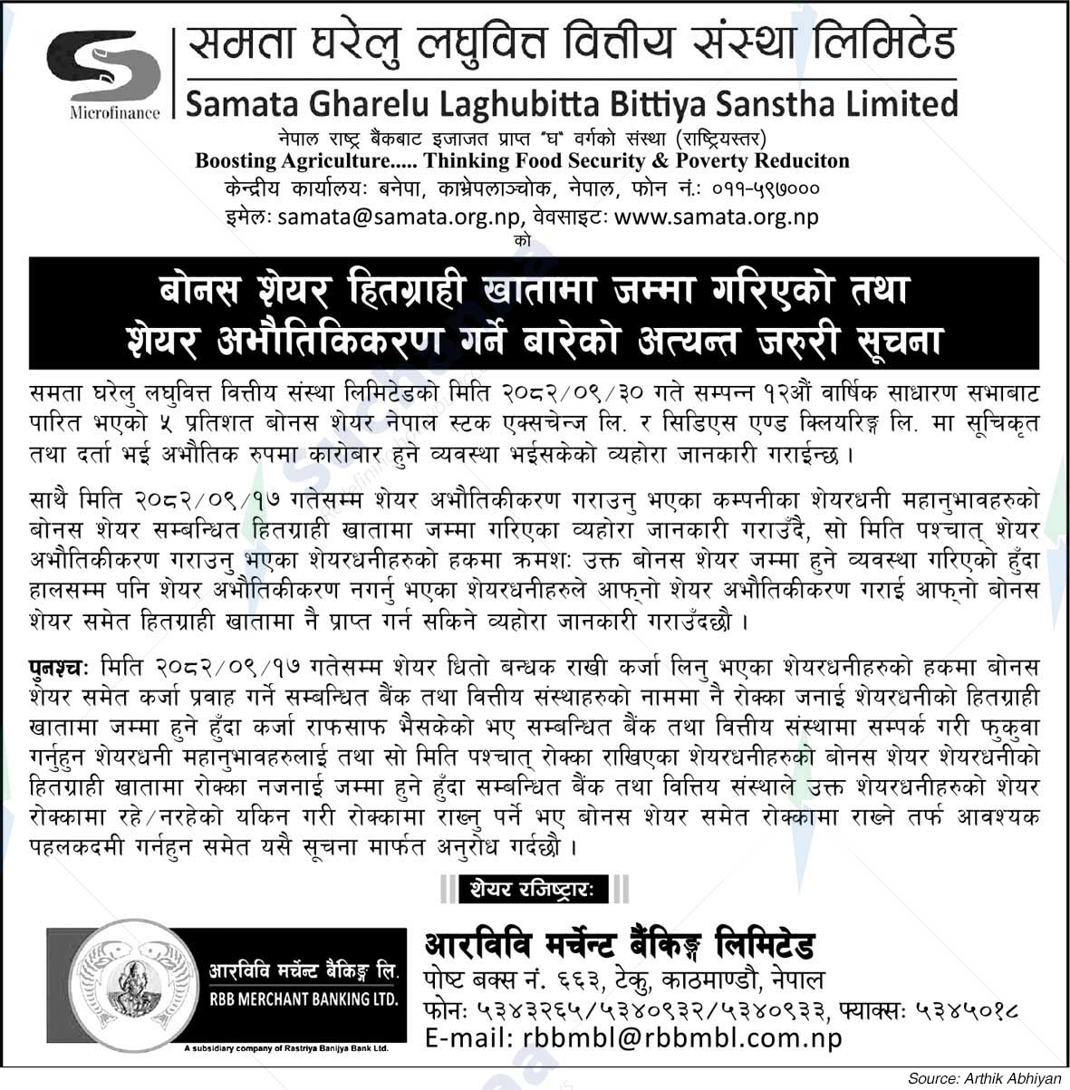 Samata Gharelu Laghubitta Bittiya Sanstha Limited