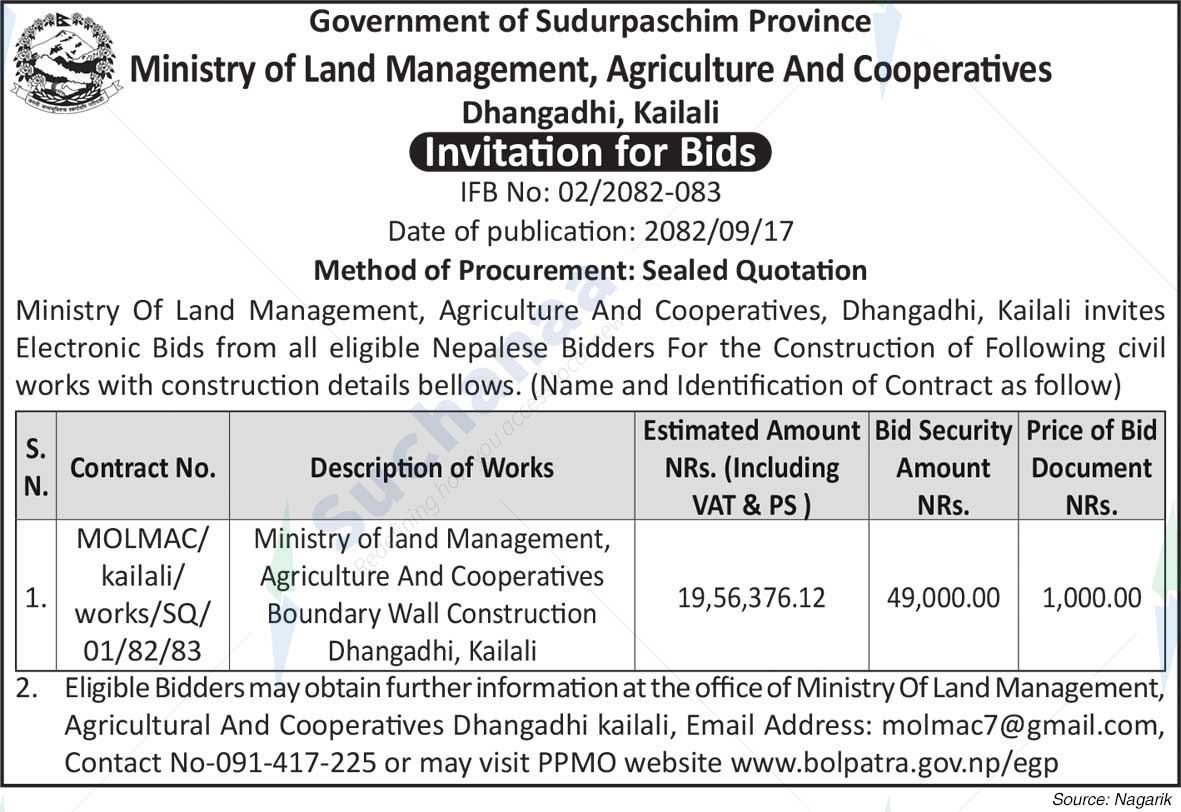 Ministry of Land Management, Agriculture and Co-operatives, Sudurapashchim