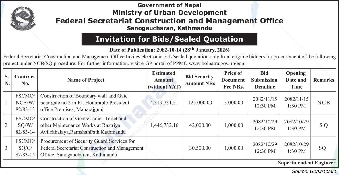 Federal Secretariat Construction and Management Office, Sanogaucharan, Kathmandu