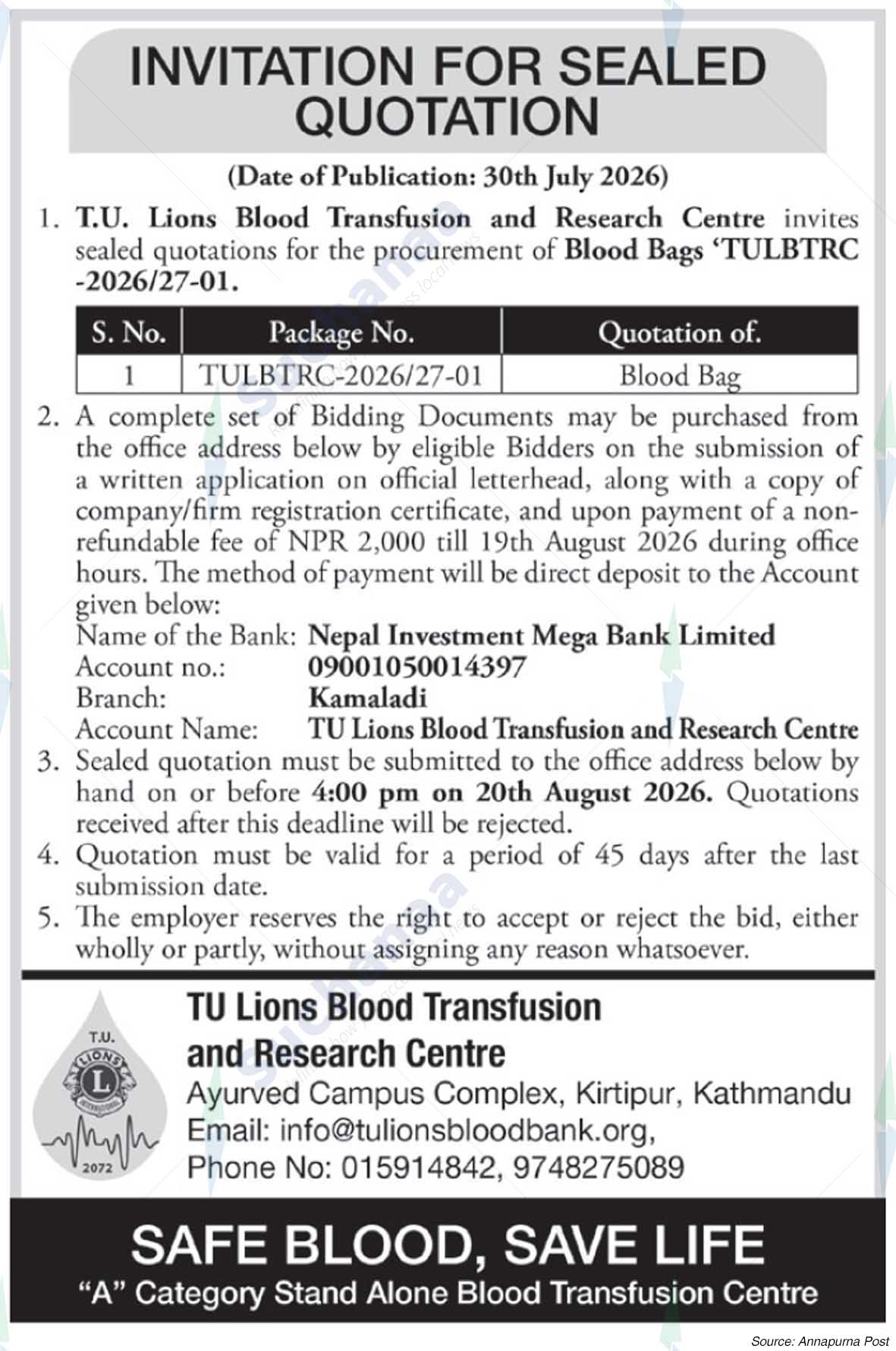 T.U. Lions Blood Transfusion and Research Centre
