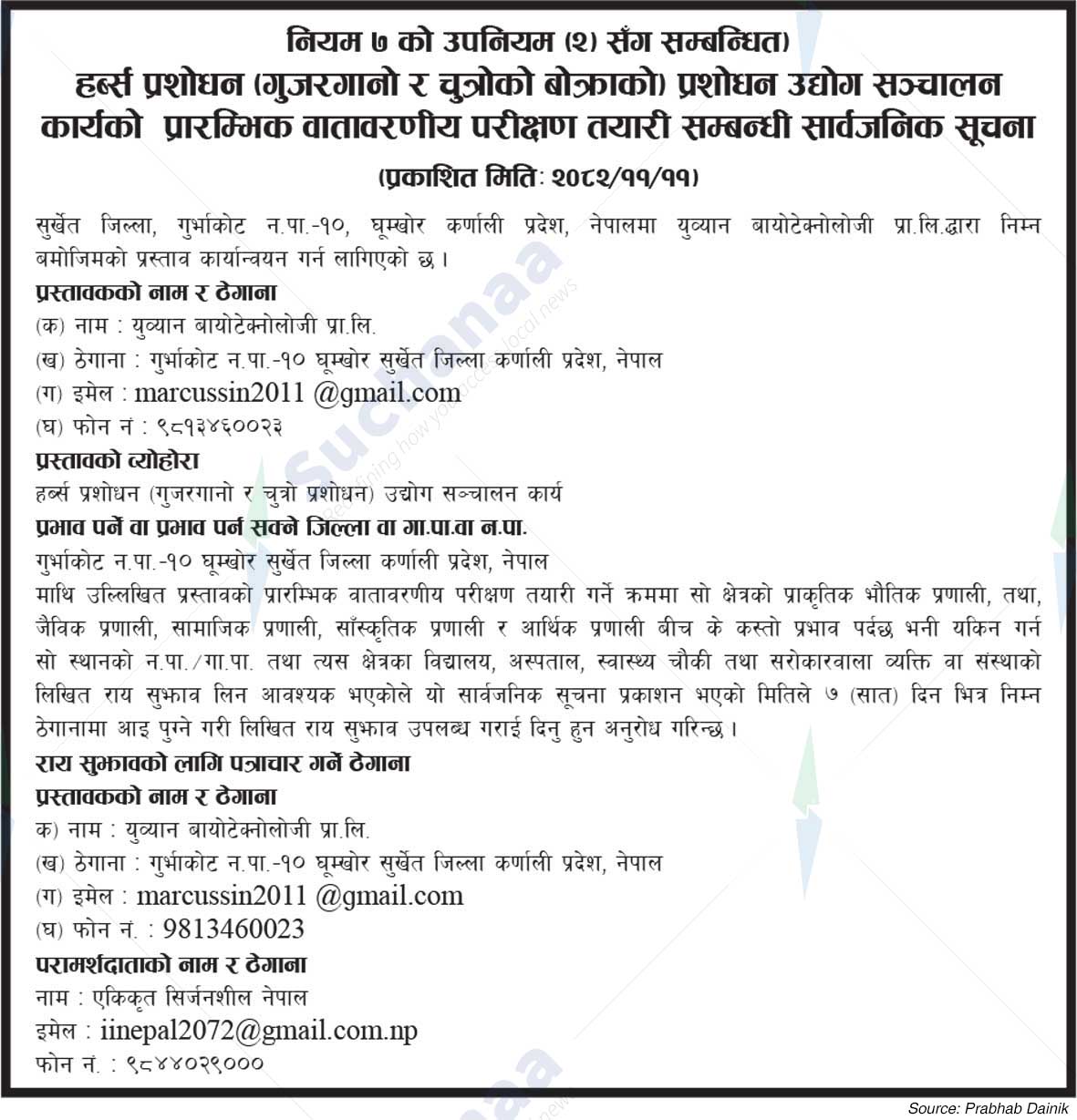 Yuvyan Biotechnology Pvt. Ltd., Surkhet