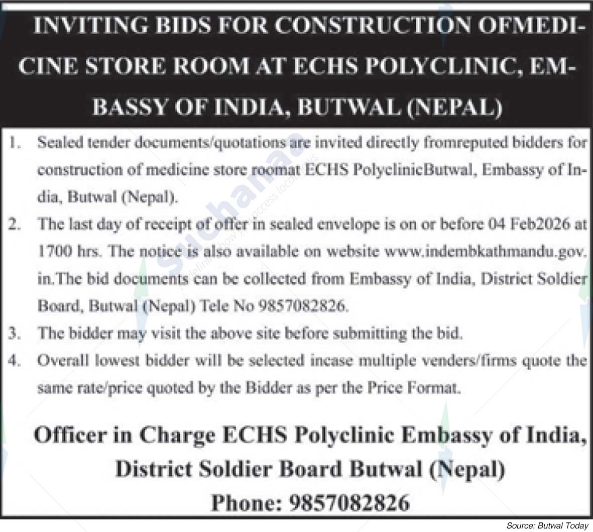 Embassy of India, ECHS Polyclinic, Butwal