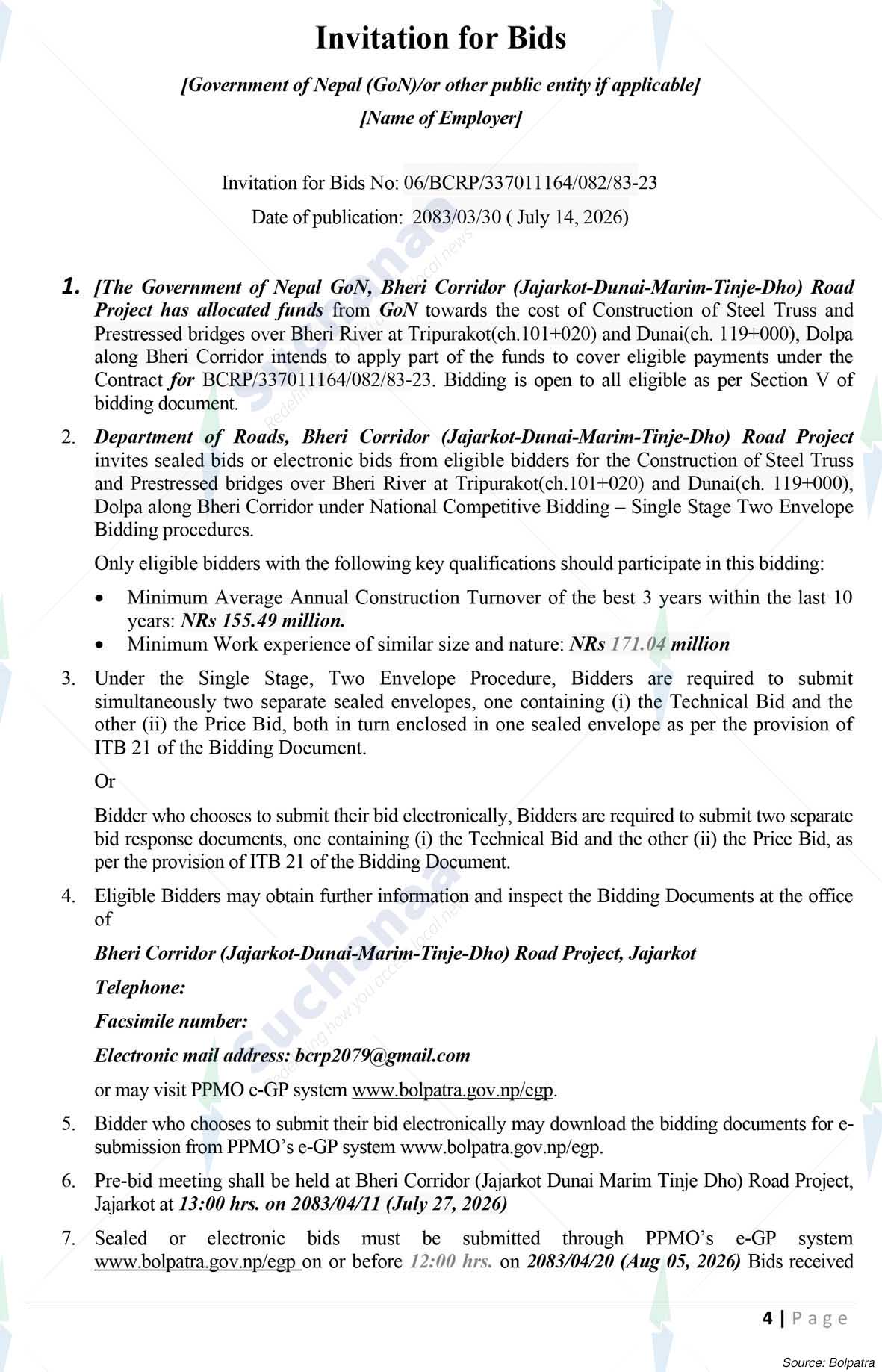 Bheri Corridor (Jajarkot-Dunai-Marim-Tinje Dho) Road Project