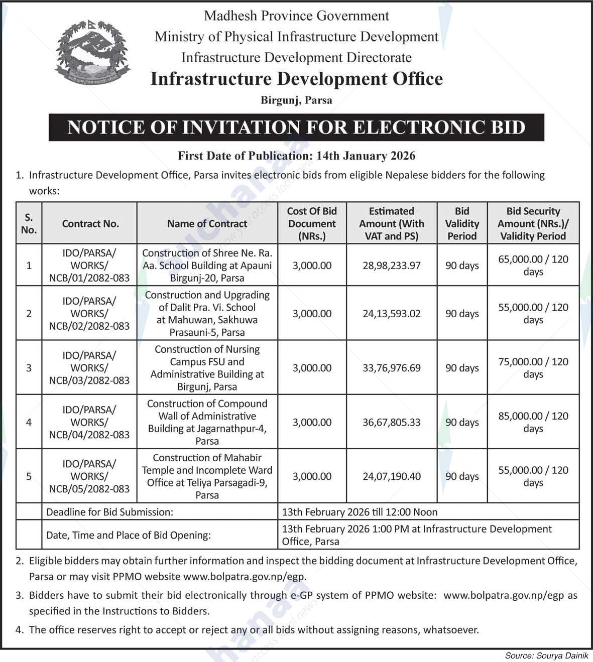 Infrastructure Development Office, Birgunj, Parsa