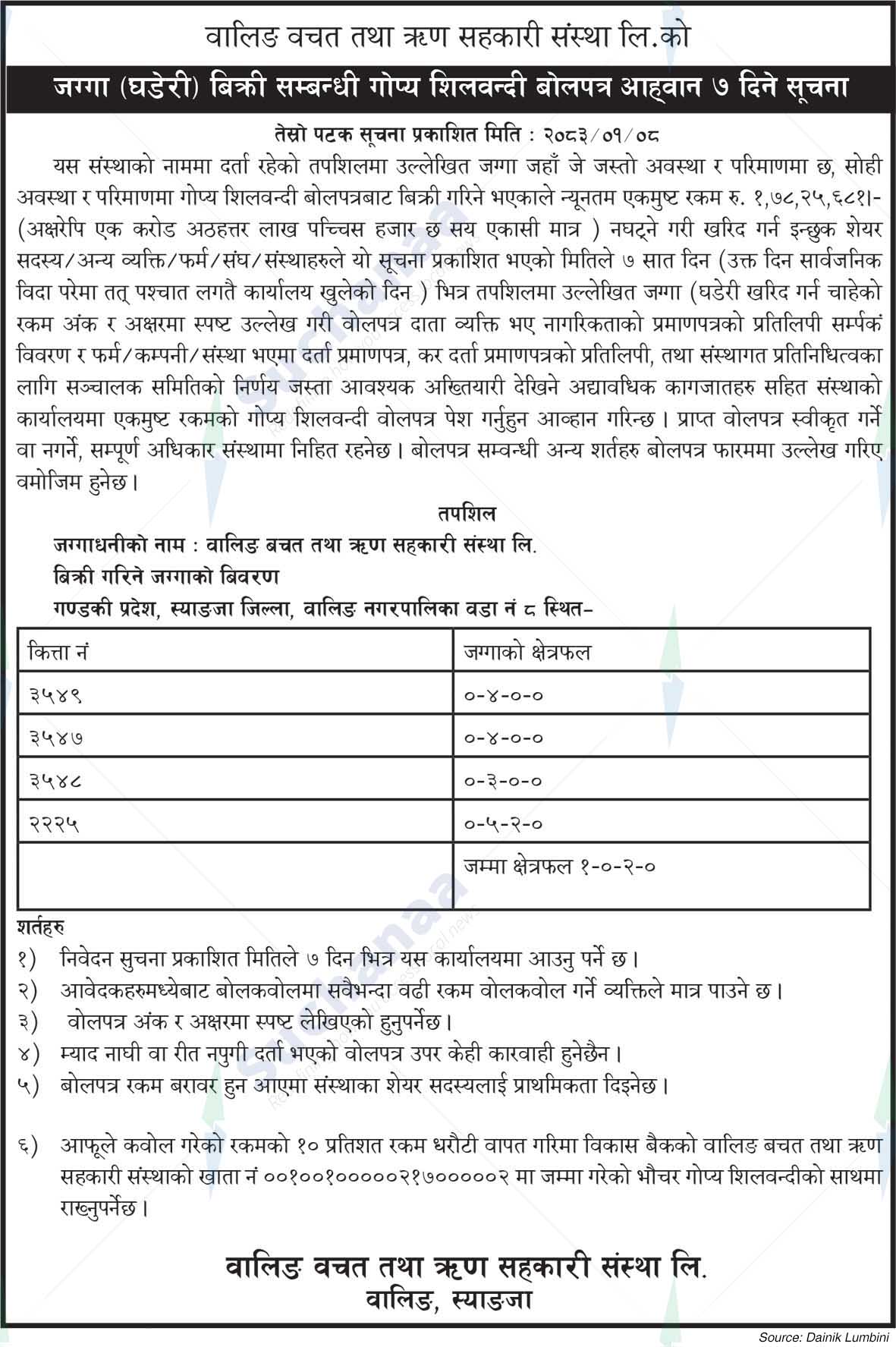 Waling Bachat Tadha Rin Sahakari Sanstha Ltd., Syangja