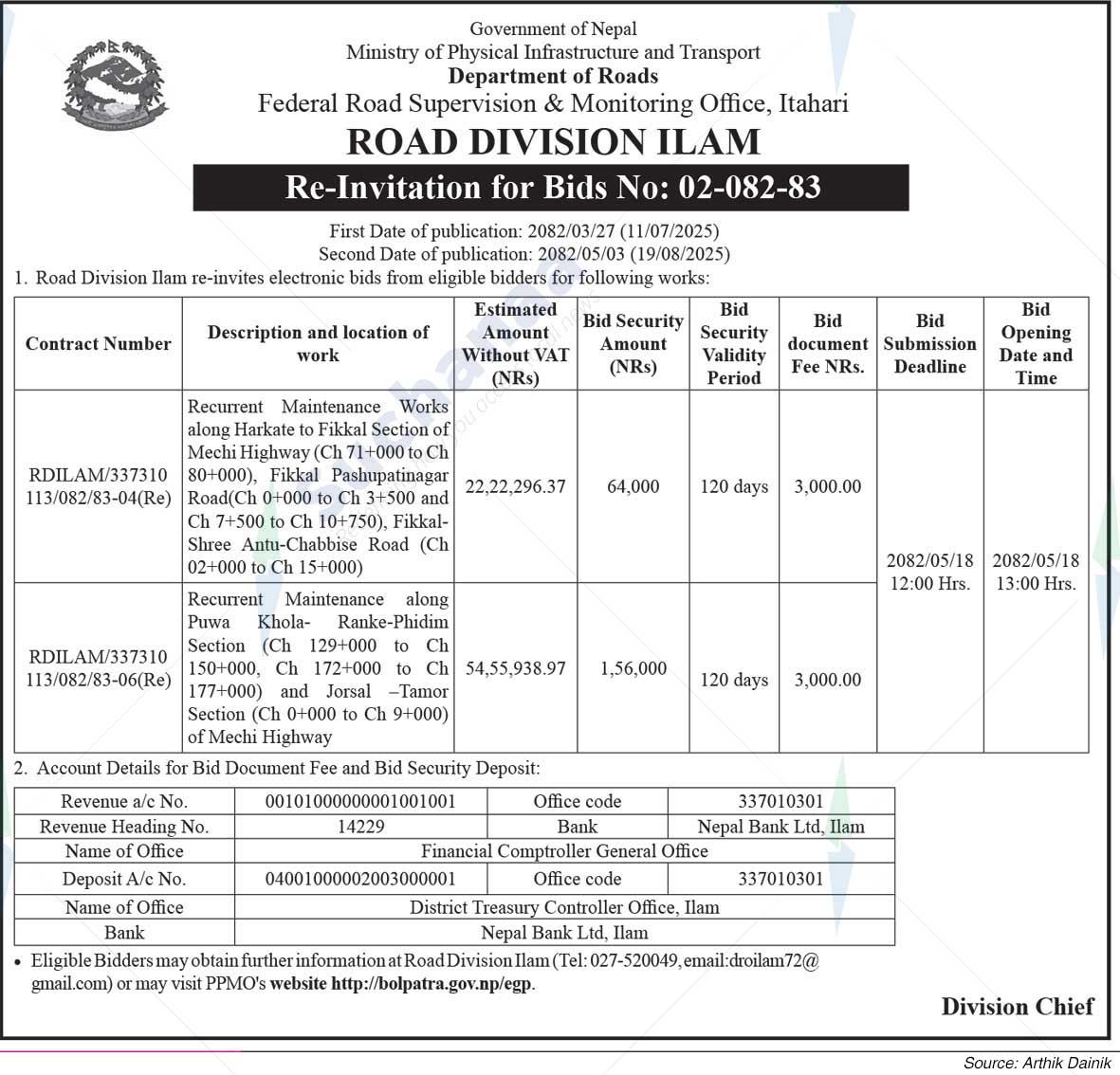 Road Division, Ilam
