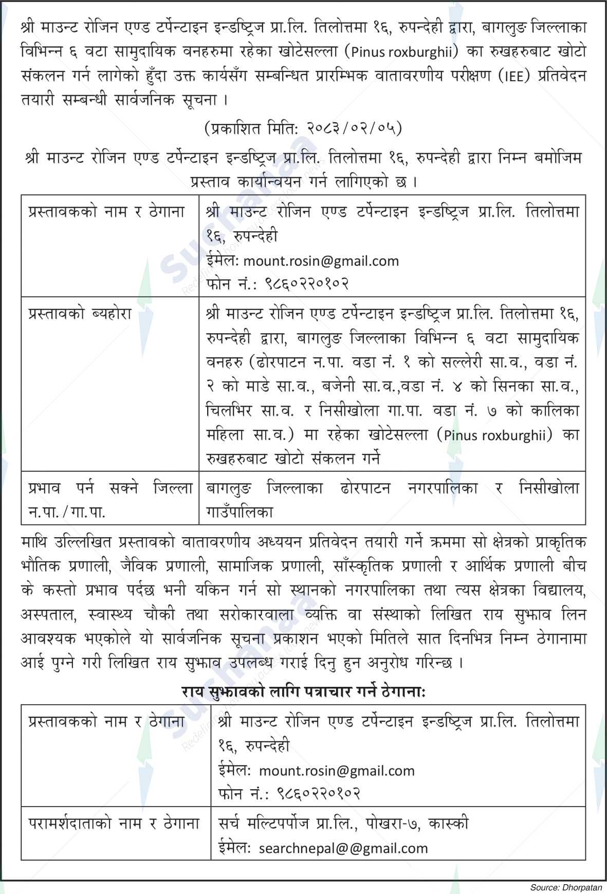 Shree Mount Rosin & Turpentine Industries Pvt. Ltd., Rupandehi