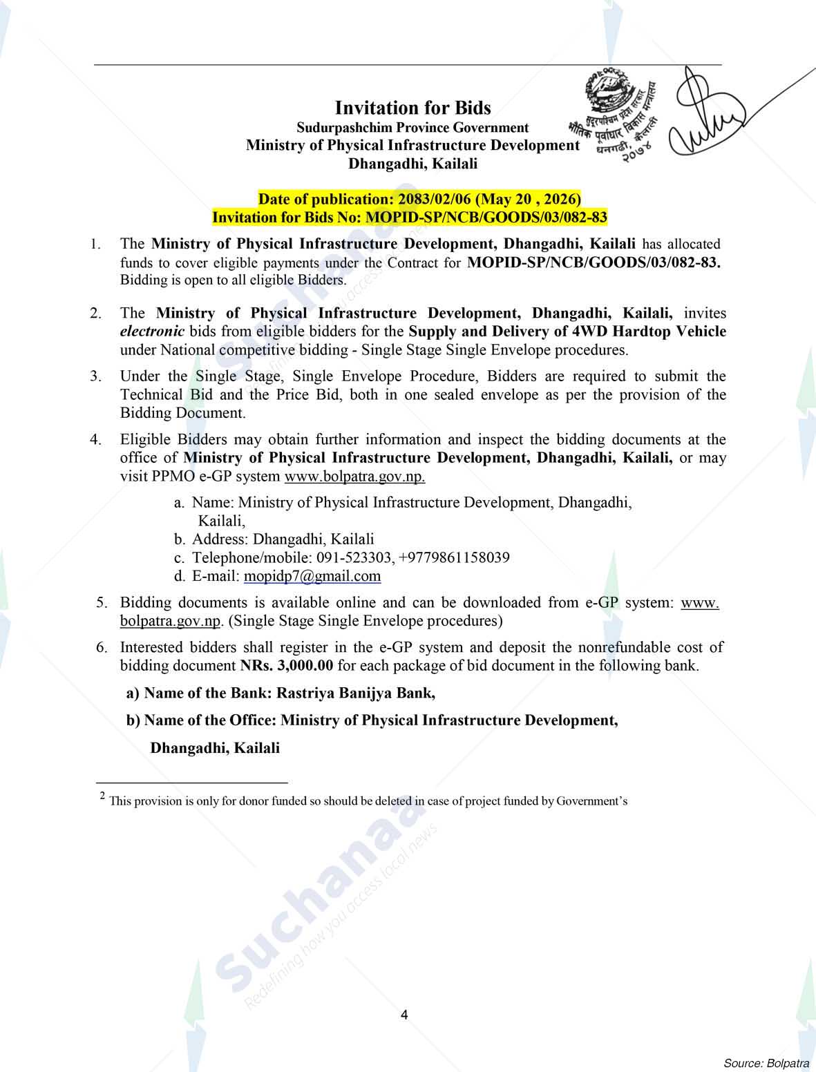 Ministry of Physical Infrastructure Development, Sudurpashchim