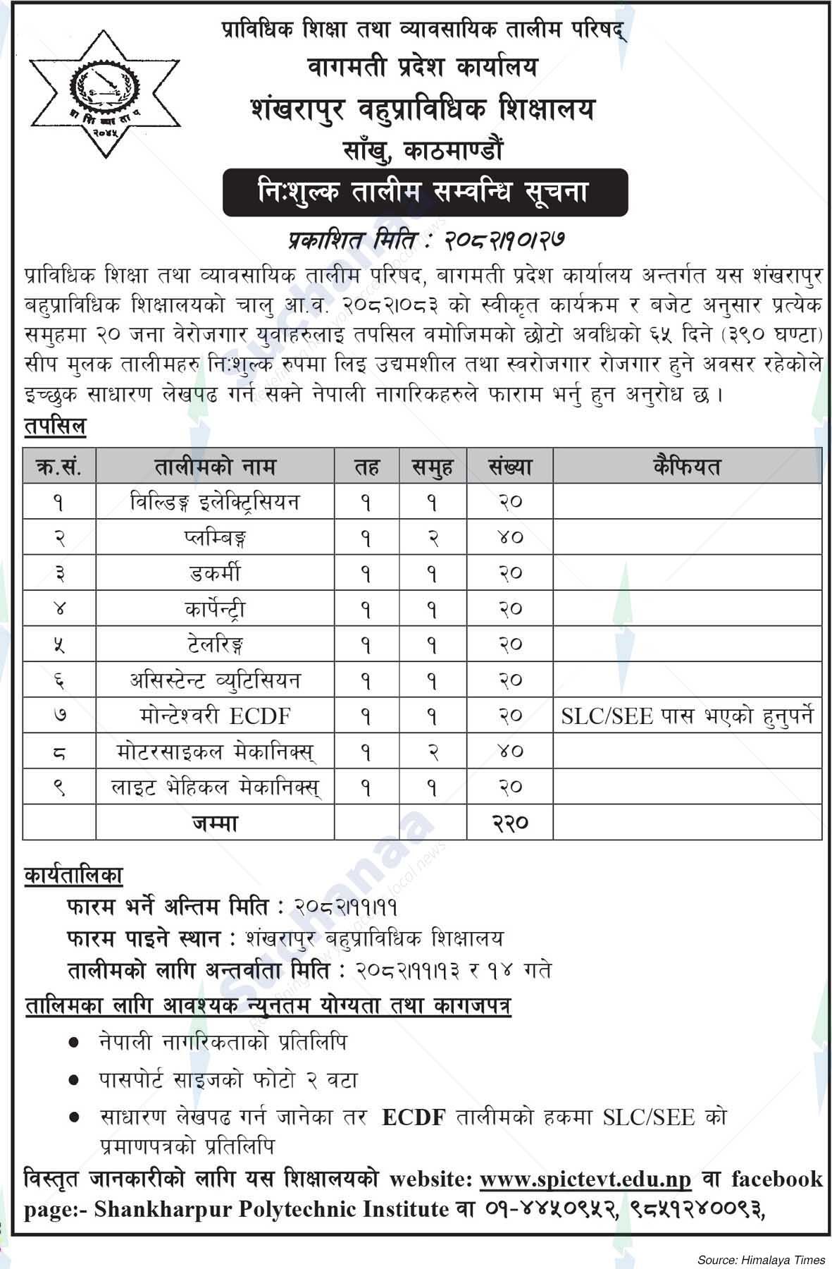 Shankharapur Polytechnic Institute (SPI), Sankhu, Kathmandu