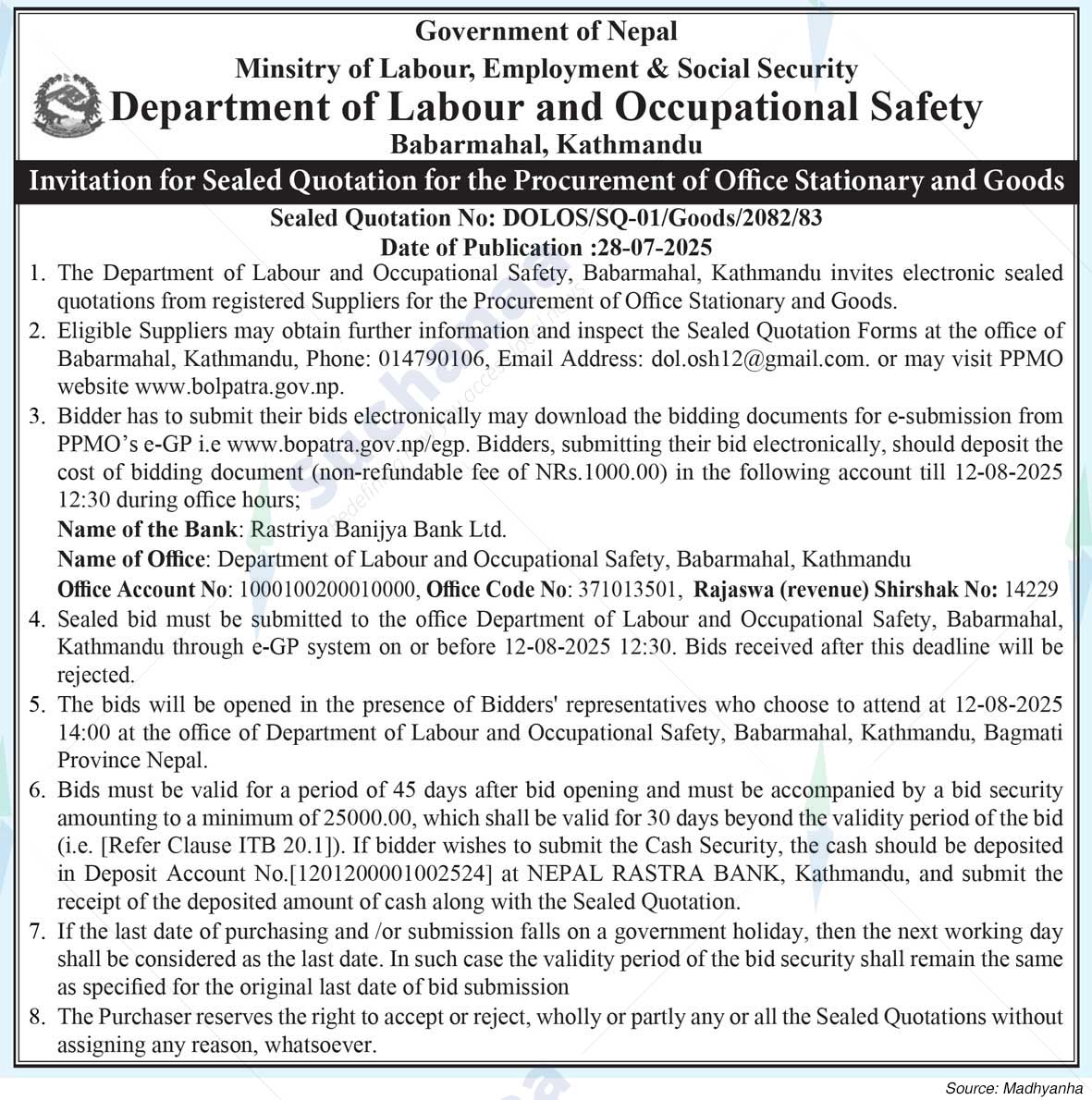 Department of Labour and Occupational Safety, Babarmahal