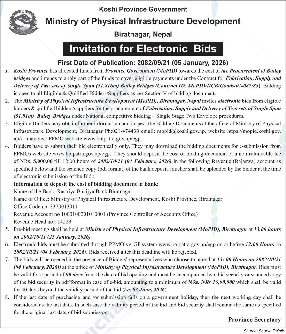 Ministry of Physical Infrastructure Development, Biratnagar