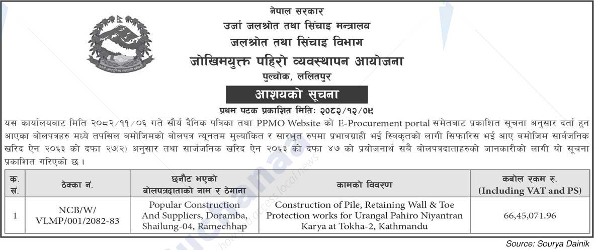 Jokhimmukta Pahiro Byabasthapan Aayojana