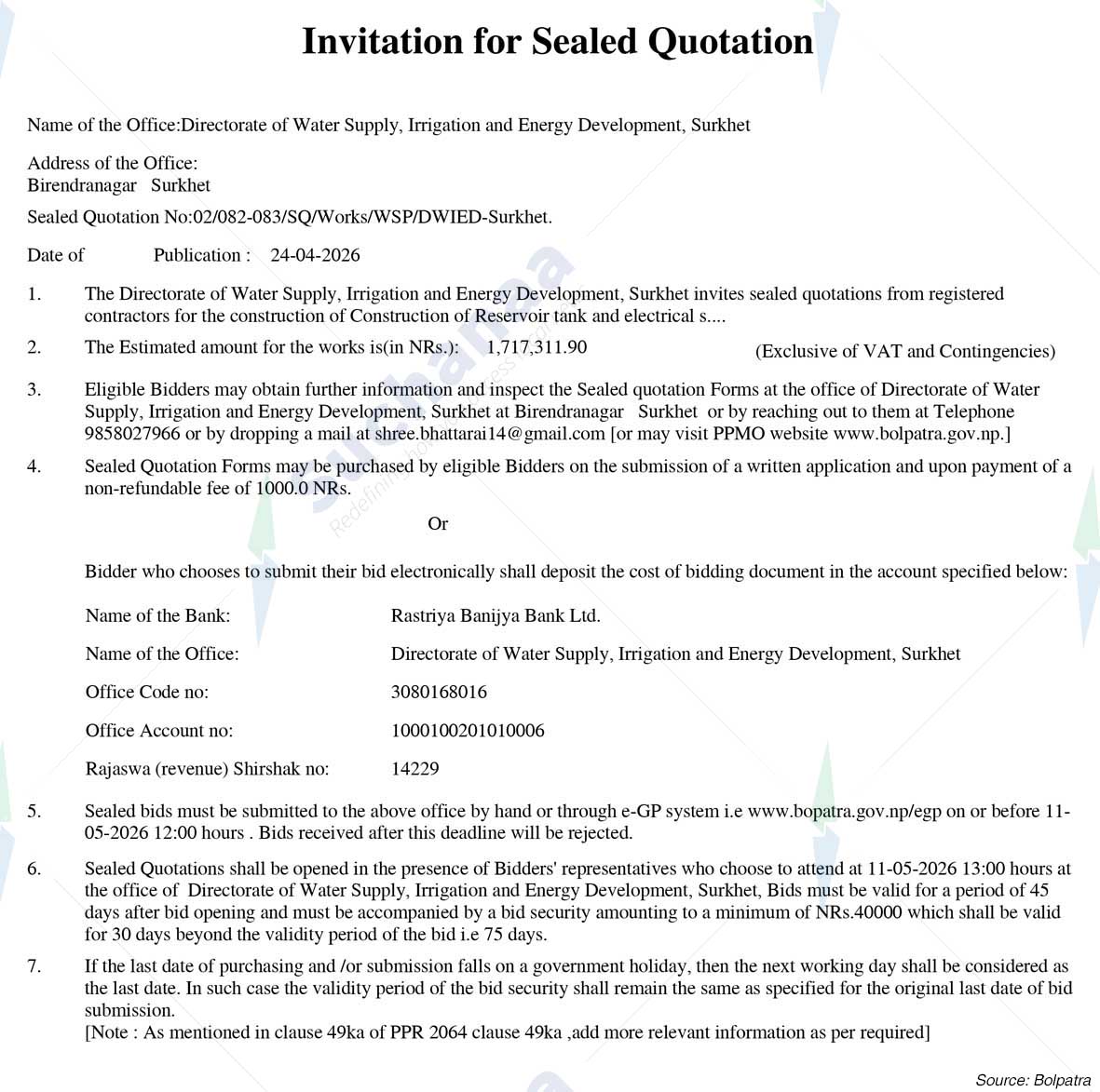 Directorate of Water Supply, Irrigation and Energy Development, Surkhet