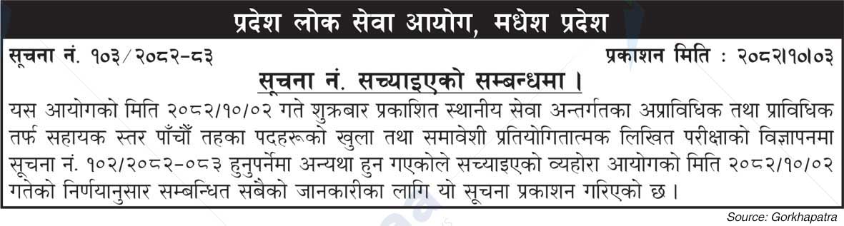 Province Public Service Commission, Madhesh