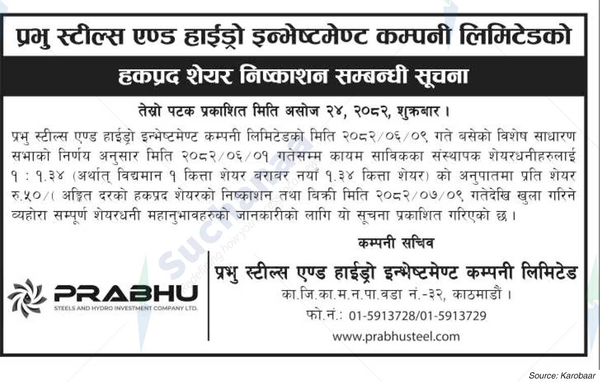 Prabhu Steels and Hydro Investment Company Limited