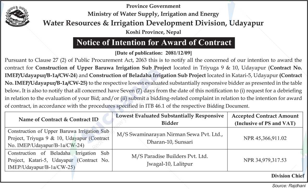 Water Resources & Irrigation Development Division, Udayapur