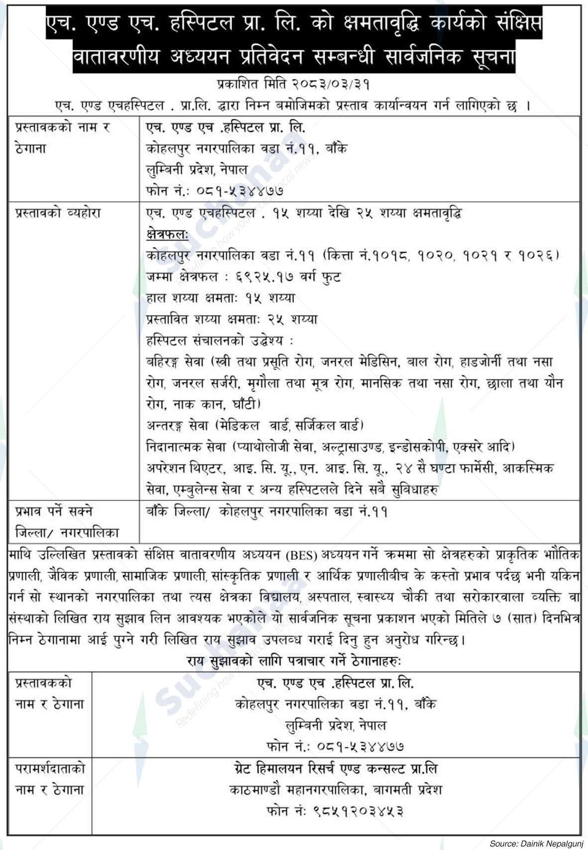 H and H Hospital Pvt. Ltd.