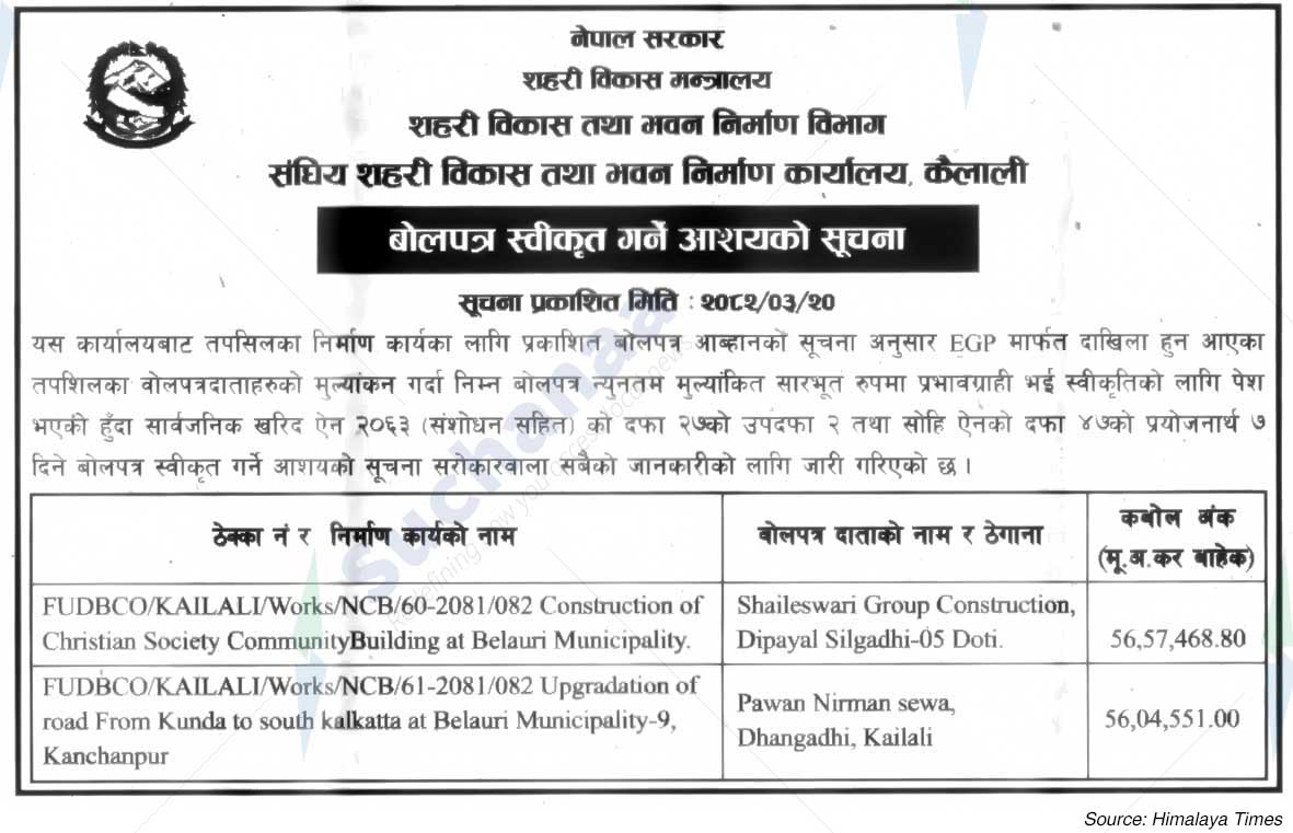 Construction Federal Urban Development and Building Construction Office, Kailali