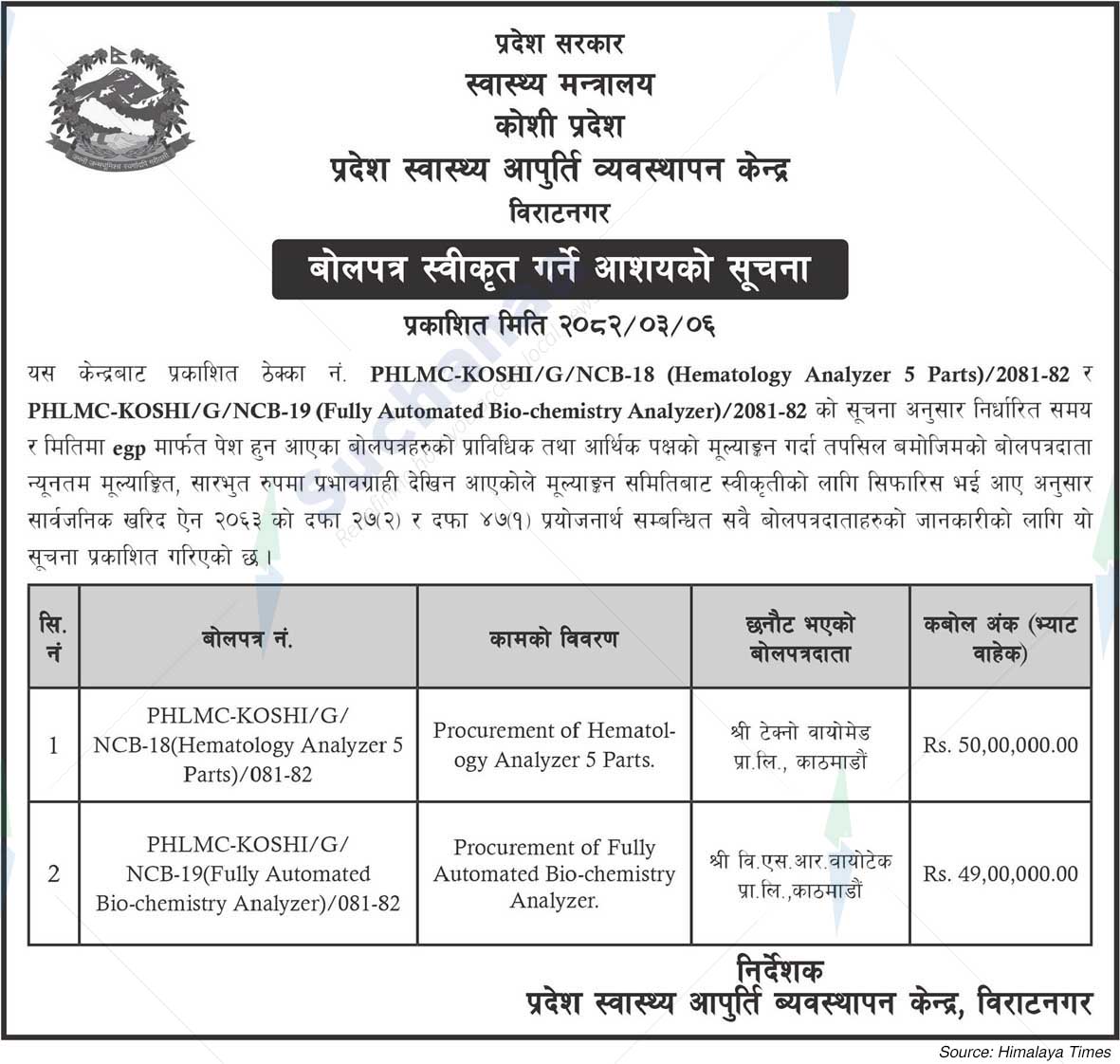 Provincial Health Supply Management Center, Birantnagar