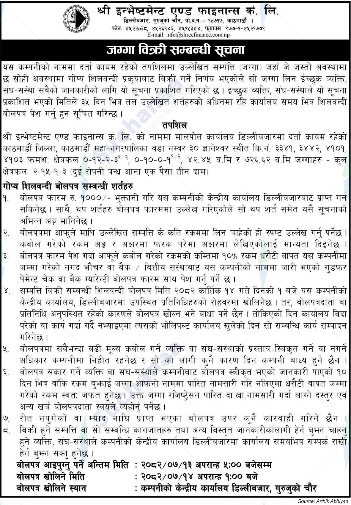 Shree Investment and Finance Co. Ltd.