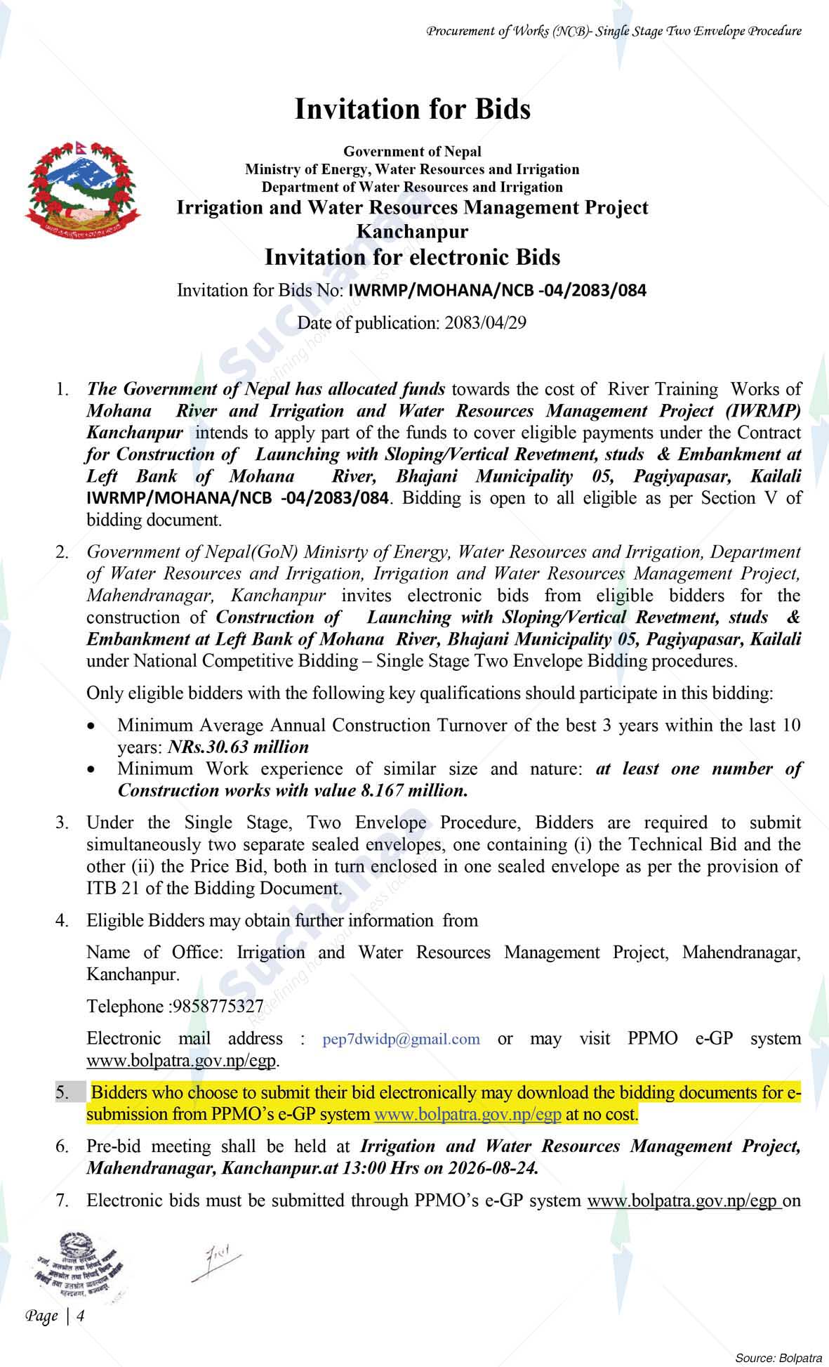 Irrigation and Water Resources Management Project, Kanchanpur