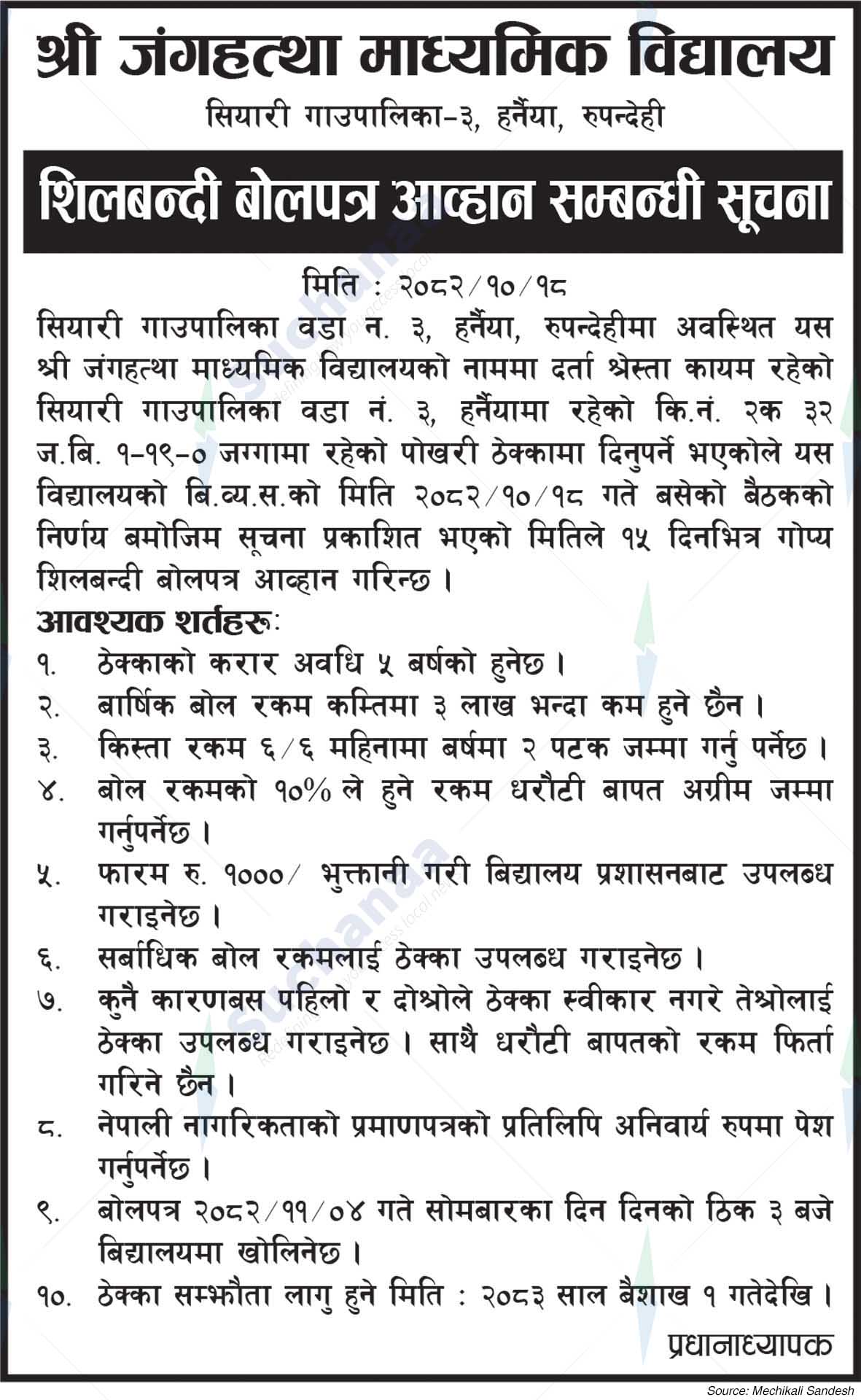 Shree Junghattha Secondary School, Rupandehi