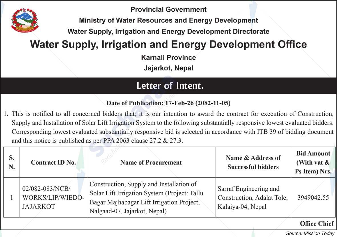 Water Supply, Irrigation and Energy Development Office, Jajarkot