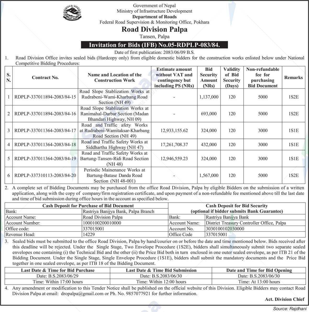 Road Division, Palpa