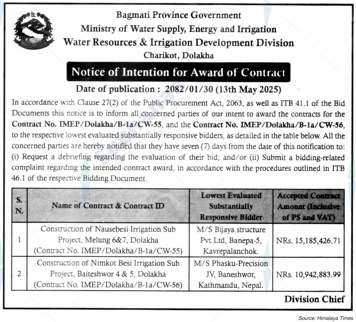 Water Resources & Irrigation Development Division