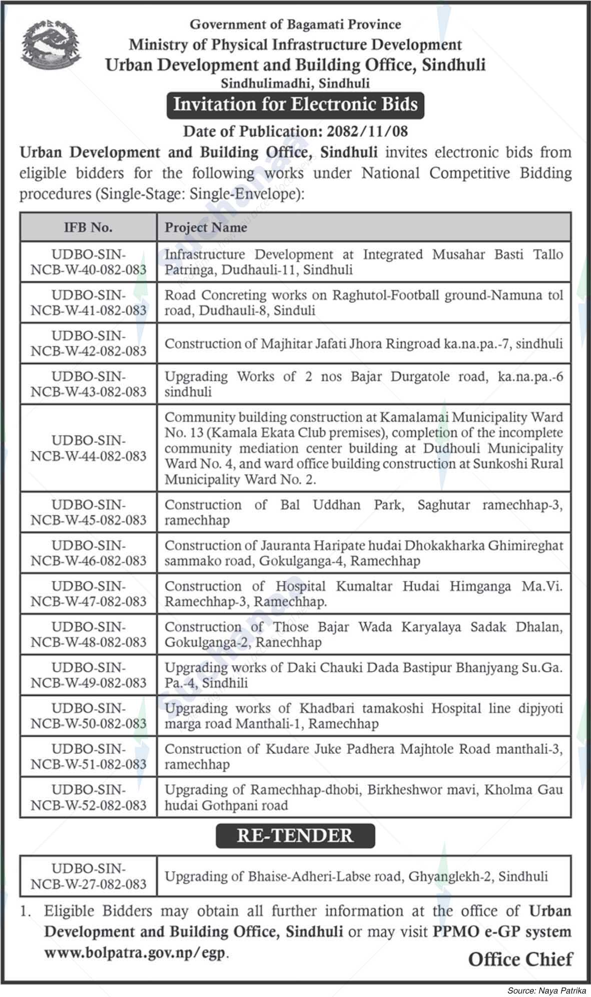 Urban Development and Building Office, Sindhuli