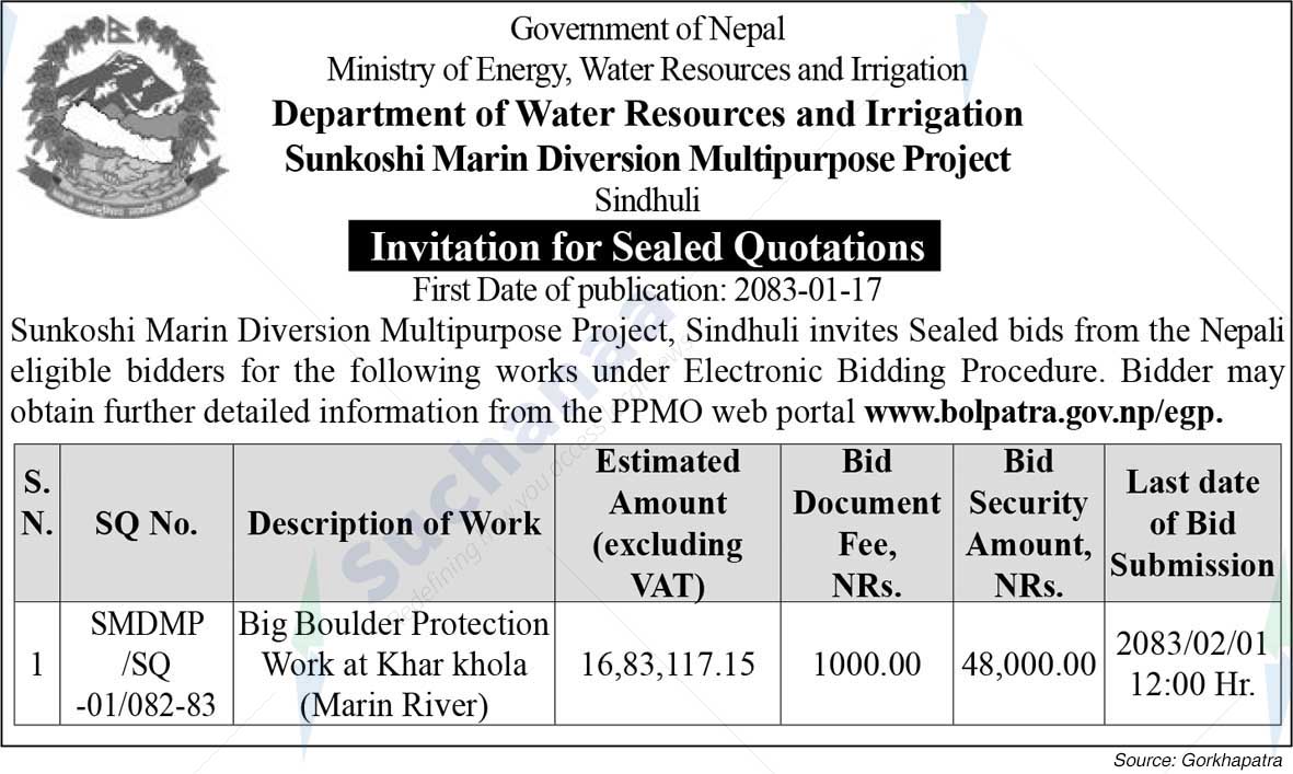 Sunkoshi Marin Diversion Multipurpose Project, Sindhuli
