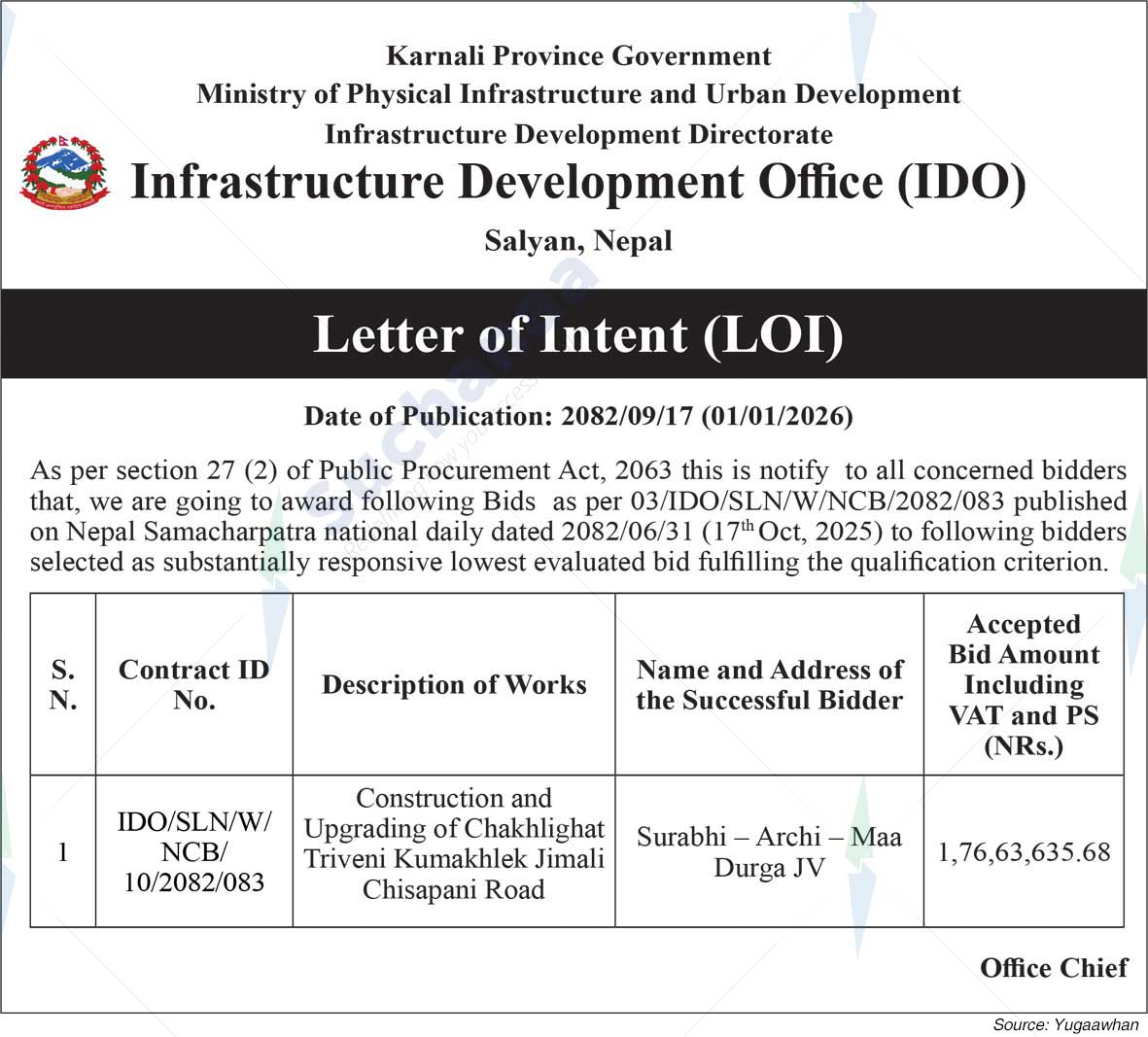Infrastructure Development Office (IDO), Salyan