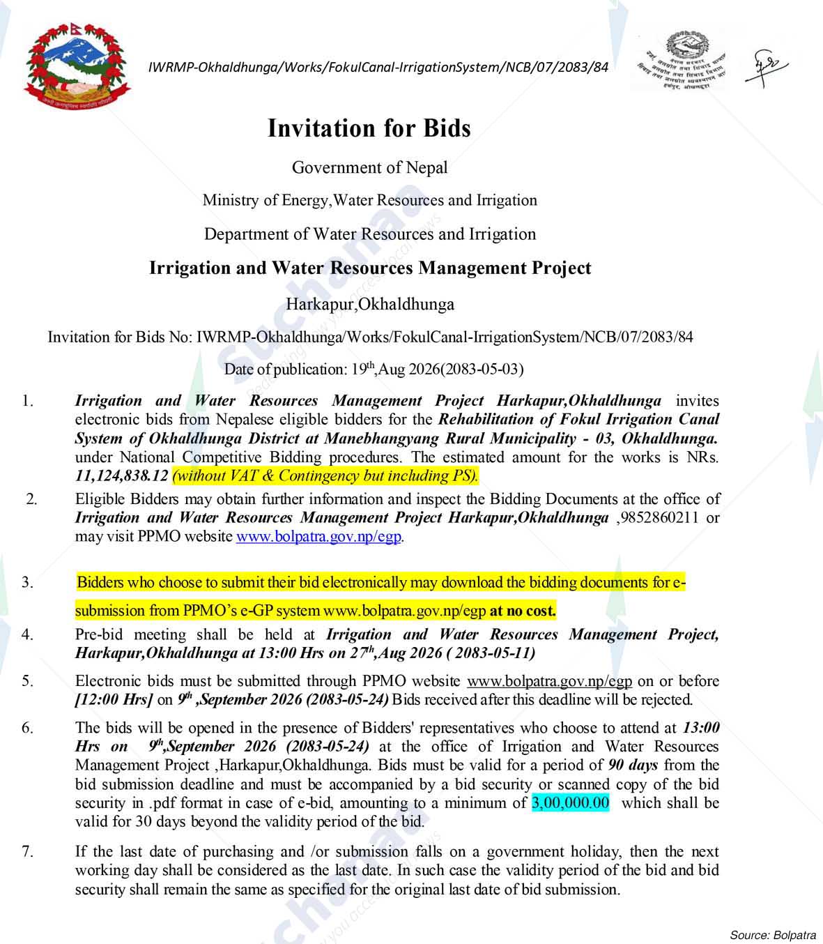 Irrigation and Water Resources Management Project, Okhaldhunga