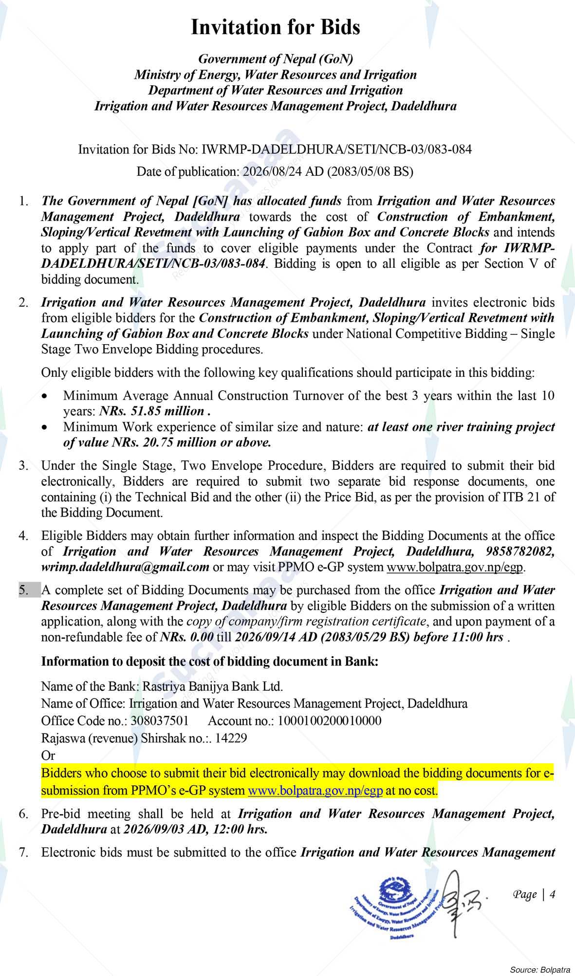 Irrigation and water Resources Management Project, Dadeldhura