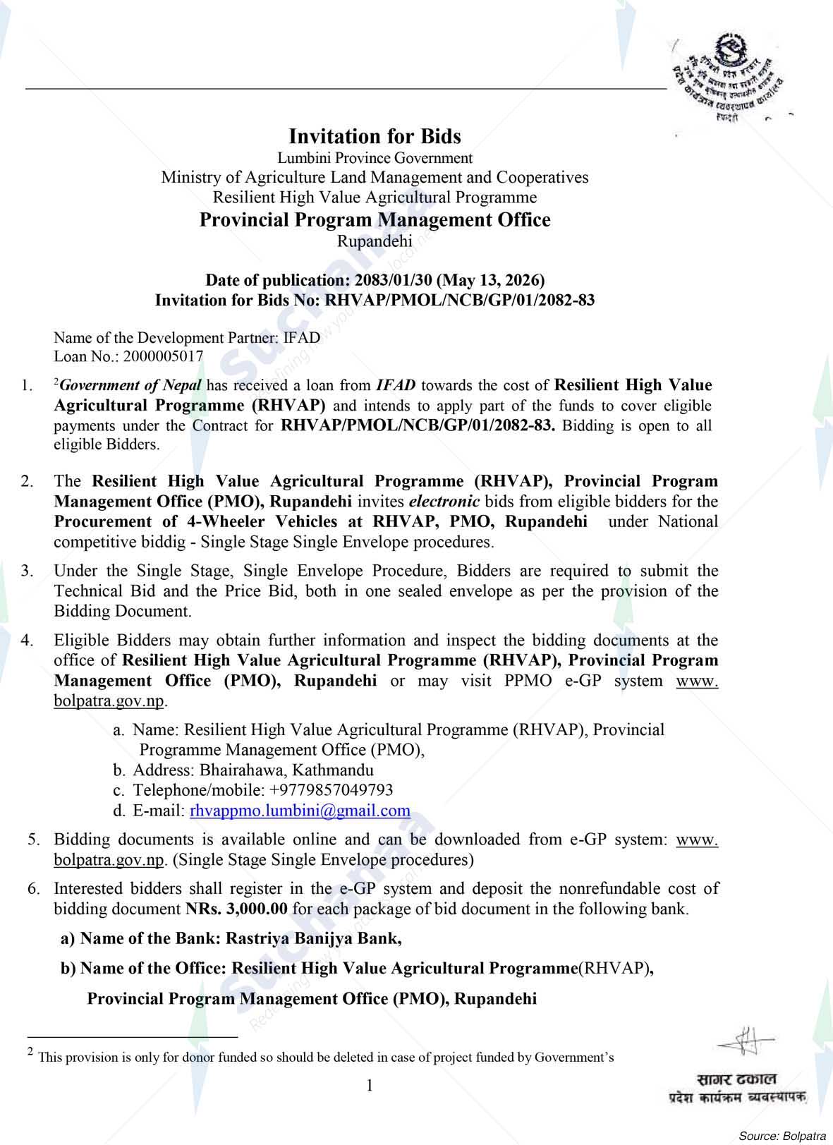 Resilient High Value Agriculture Program (RHVAP), Provincial Program Management Office (PMO), Lumbin