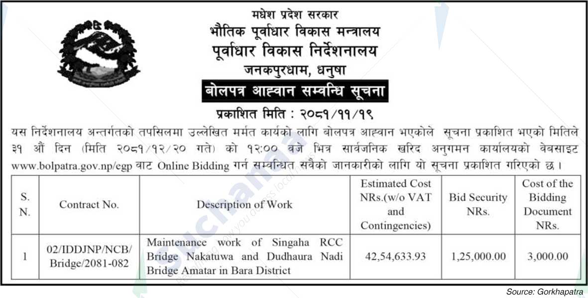 Infrastructure Development Directorate, Dhanusa