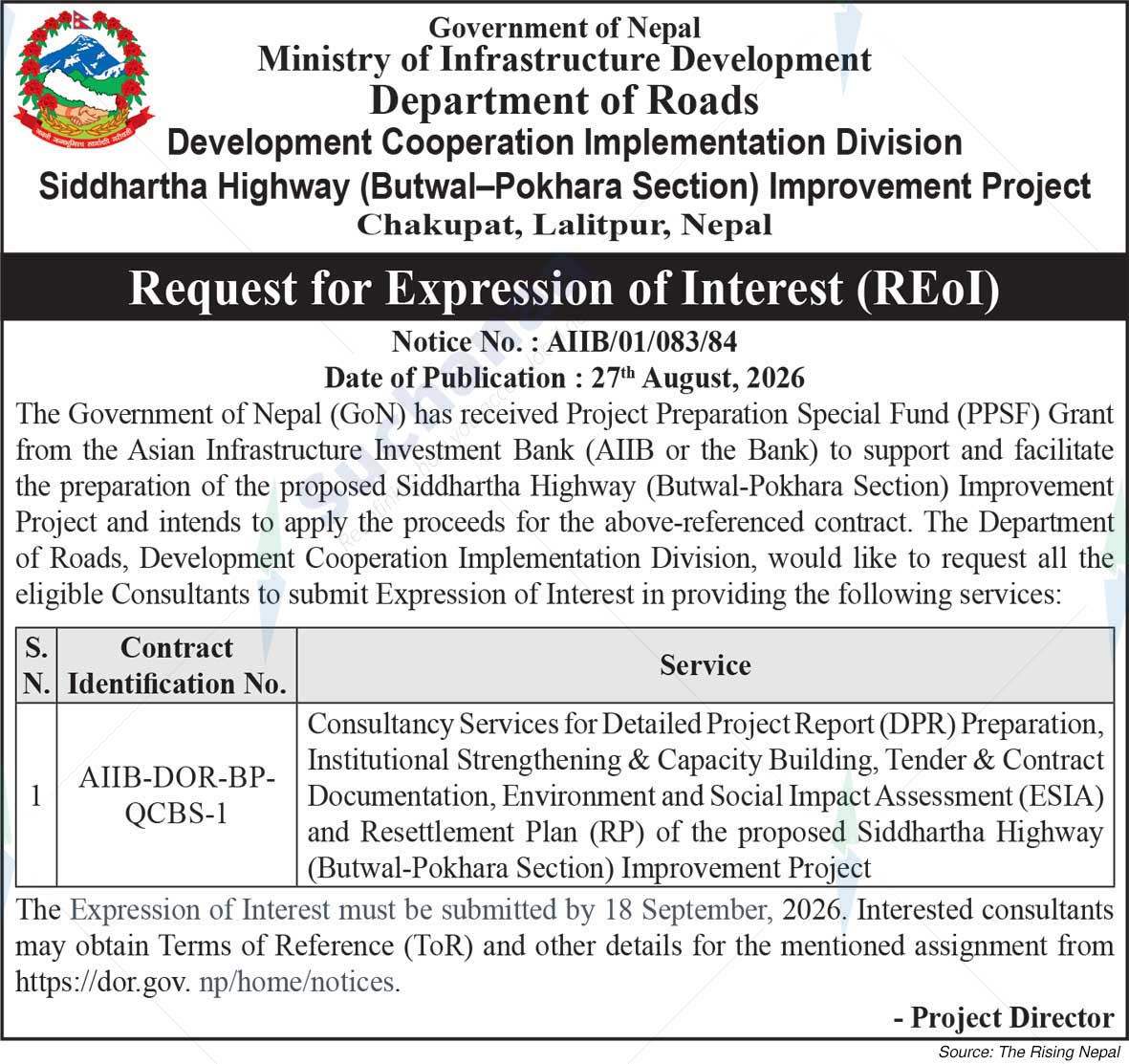 Siddhartha Highway (Butwal-Pokhara Section) Improvement Project Chakupat, Lalitpur