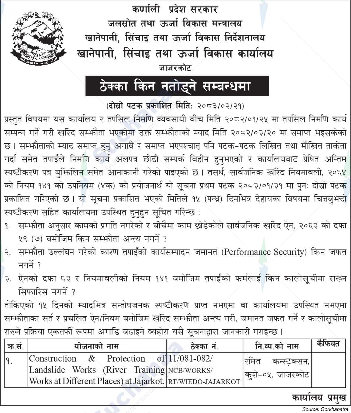 Irrigation and Energy Development Office Jajarkot
