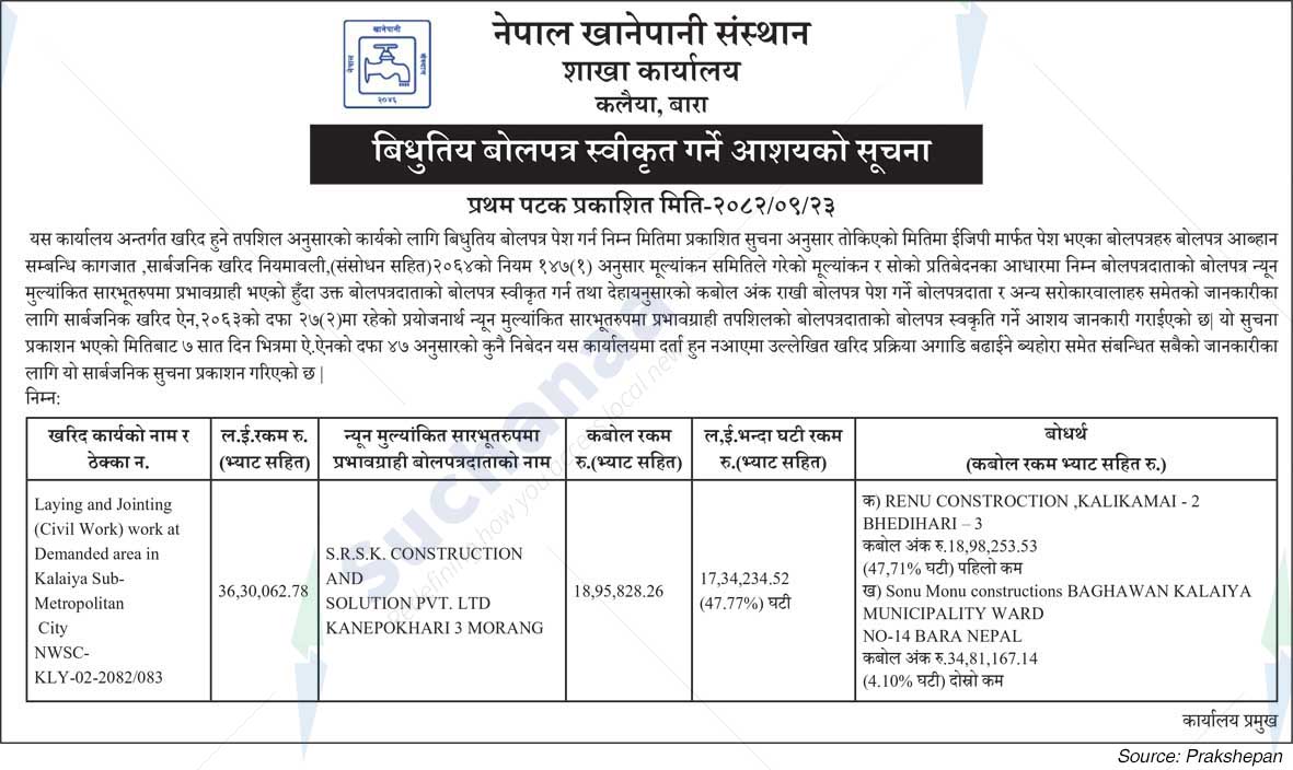 Nepal Water Supply Corporation, Kalaiya Bara