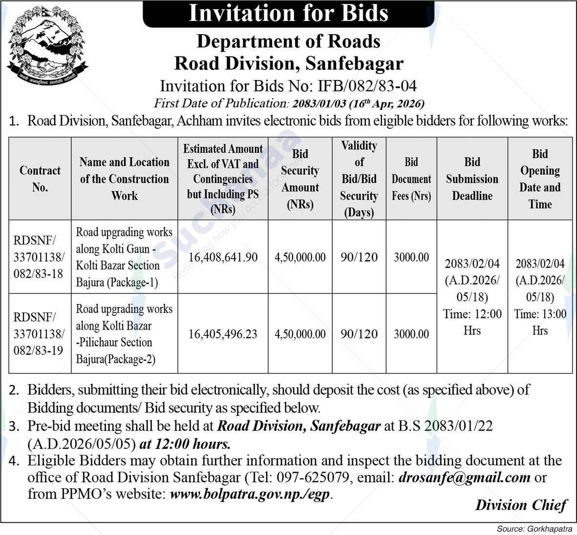 Road Division, Sanfebagar